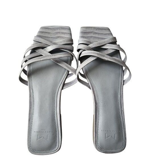 Marc Fisher Womens 8M Blue Gray Strappy Leather Sandals With Square Toe Design - Picture 1 of 11